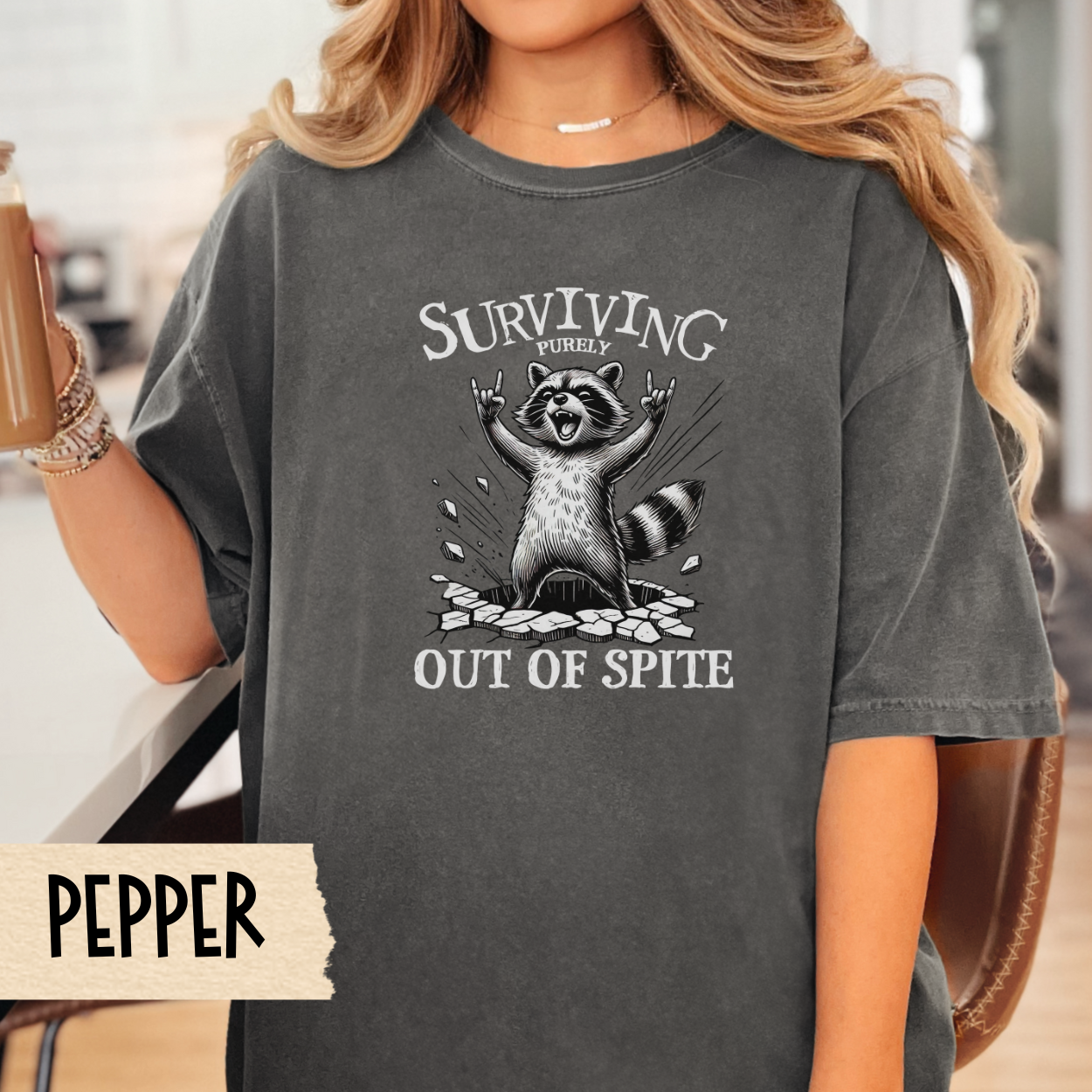 Surviving out of spite t-shirt, funny raccoon shirt, mental health tee, sarcastic tshirt, Comfort Colors graphic tee, relatable humor shirt
