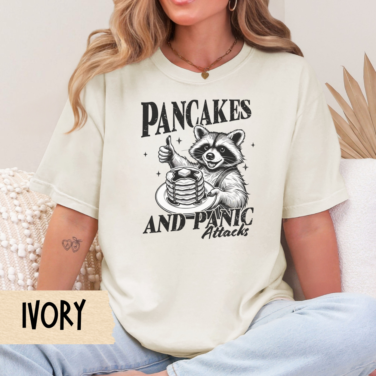 Pancakes and panic attacks t-shirt, funny raccoon shirt, mental health tee, sarcastic tshirt, Comfort Colors graphic tee, anxiety humor