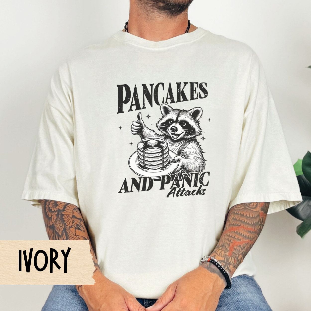 Pancakes and panic attacks t-shirt, funny raccoon shirt, mental health tee, sarcastic tshirt, Comfort Colors graphic tee, anxiety humor