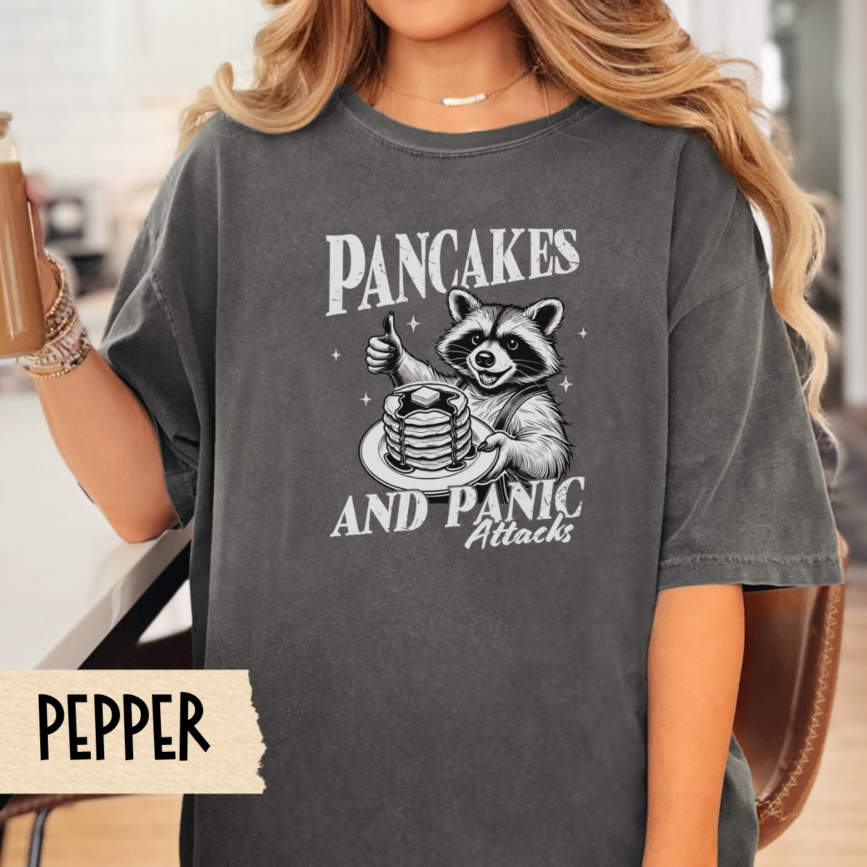 Pancakes and panic attacks t-shirt, funny raccoon shirt, mental health tee, sarcastic tshirt, Comfort Colors graphic tee, anxiety humor