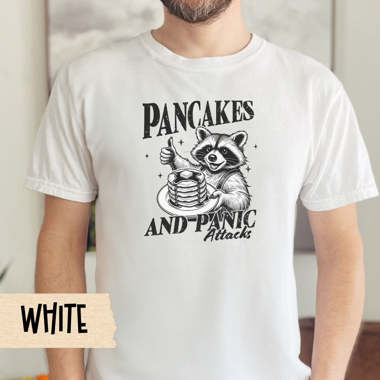 Pancakes and panic attacks t-shirt, funny raccoon shirt, mental health tee, sarcastic tshirt, Comfort Colors graphic tee, anxiety humor