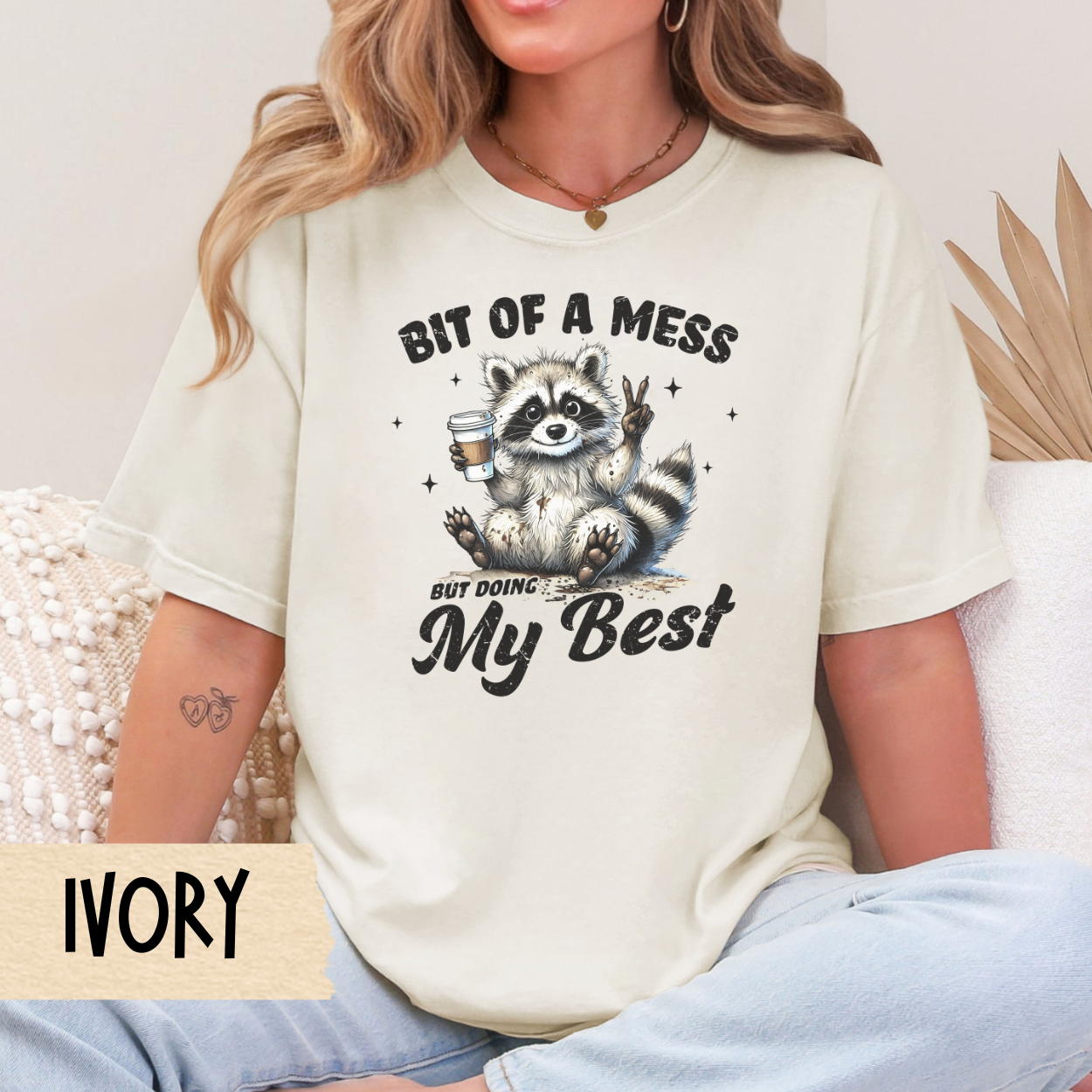Bit of a mess t-shirt, funny raccoon shirt, mental health tee, doing my best tshirt, Comfort Colors graphic tee, self care, gift for her