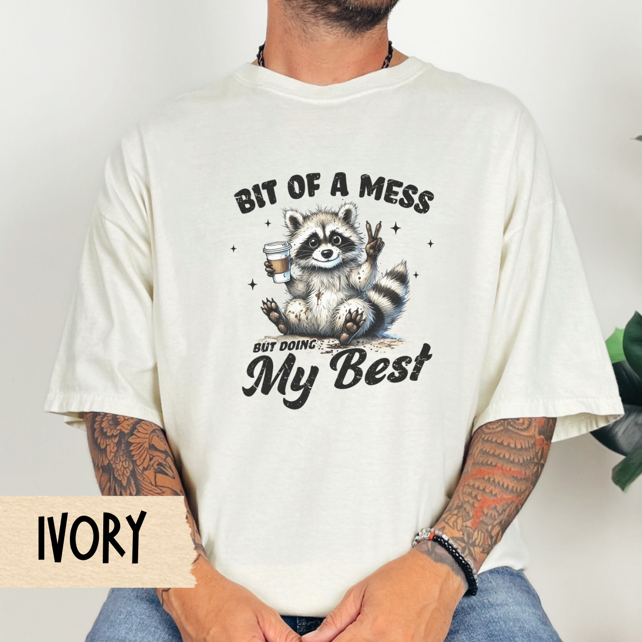 Bit of a mess t-shirt, funny raccoon shirt, mental health tee, doing my best tshirt, Comfort Colors graphic tee, self care, gift for her