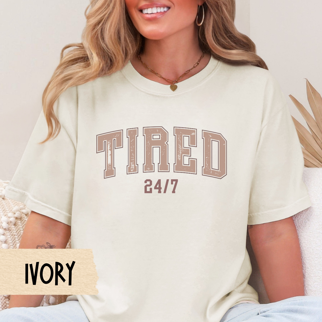 Tired 24/7 shirt, funny mom shirt, varsity aesthetic, exhausted mom life, Comfort Colors, relatable mom gift, Mother's Day gift, cozy mom