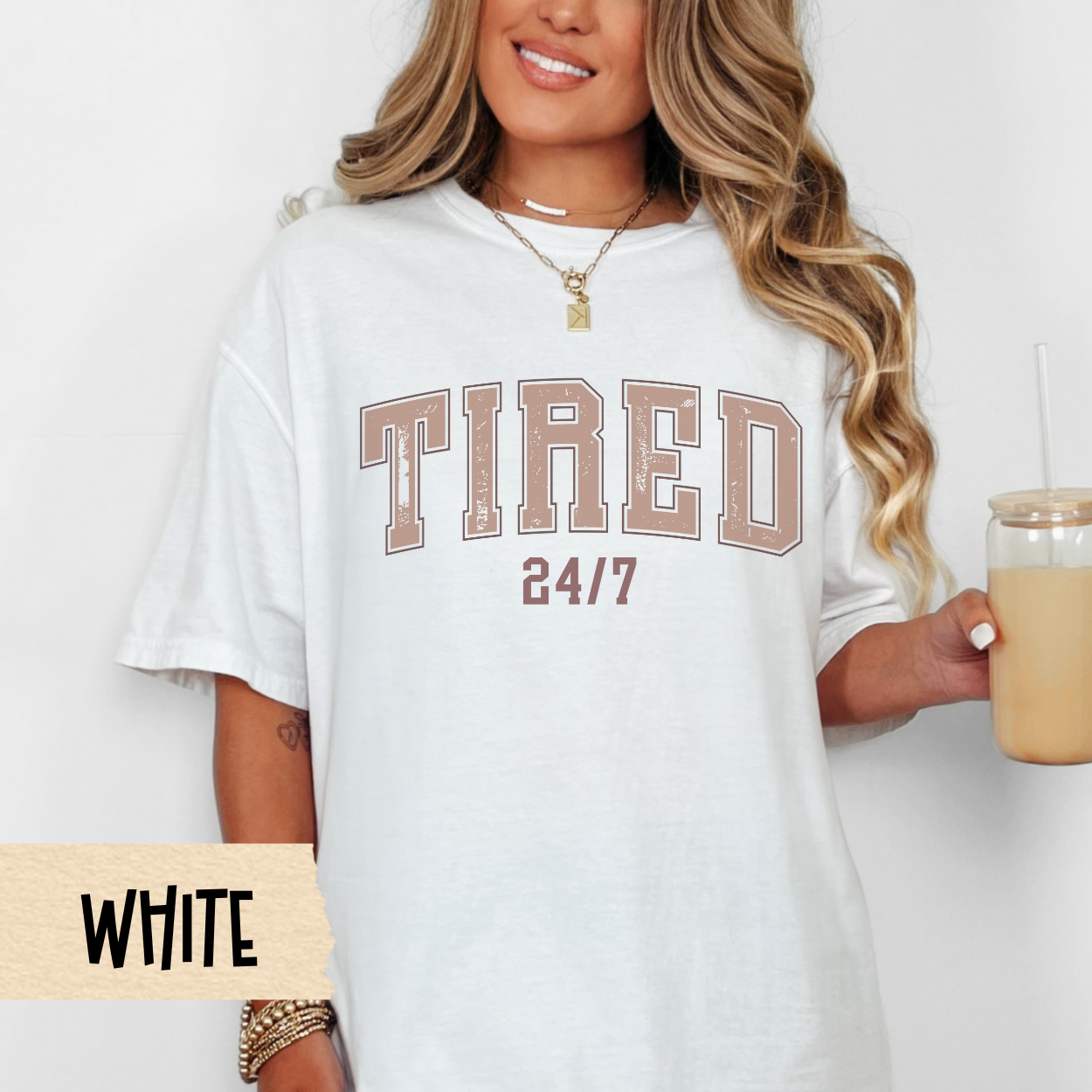 Tired 24/7 shirt, funny mom shirt, varsity aesthetic, exhausted mom life, Comfort Colors, relatable mom gift, Mother's Day gift, cozy mom