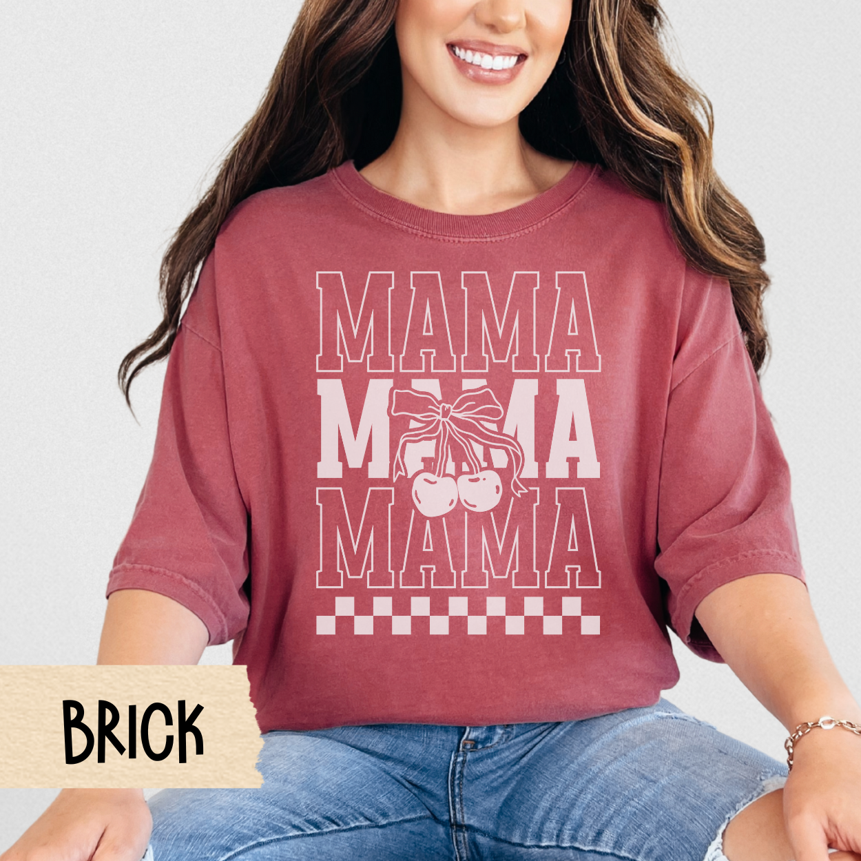 Retro Mama shirt, trendy mom shirt, checkerboard aesthetic, cherry print tee, Comfort Colors, 70s mom shirt, Mother's Day gift, mom life