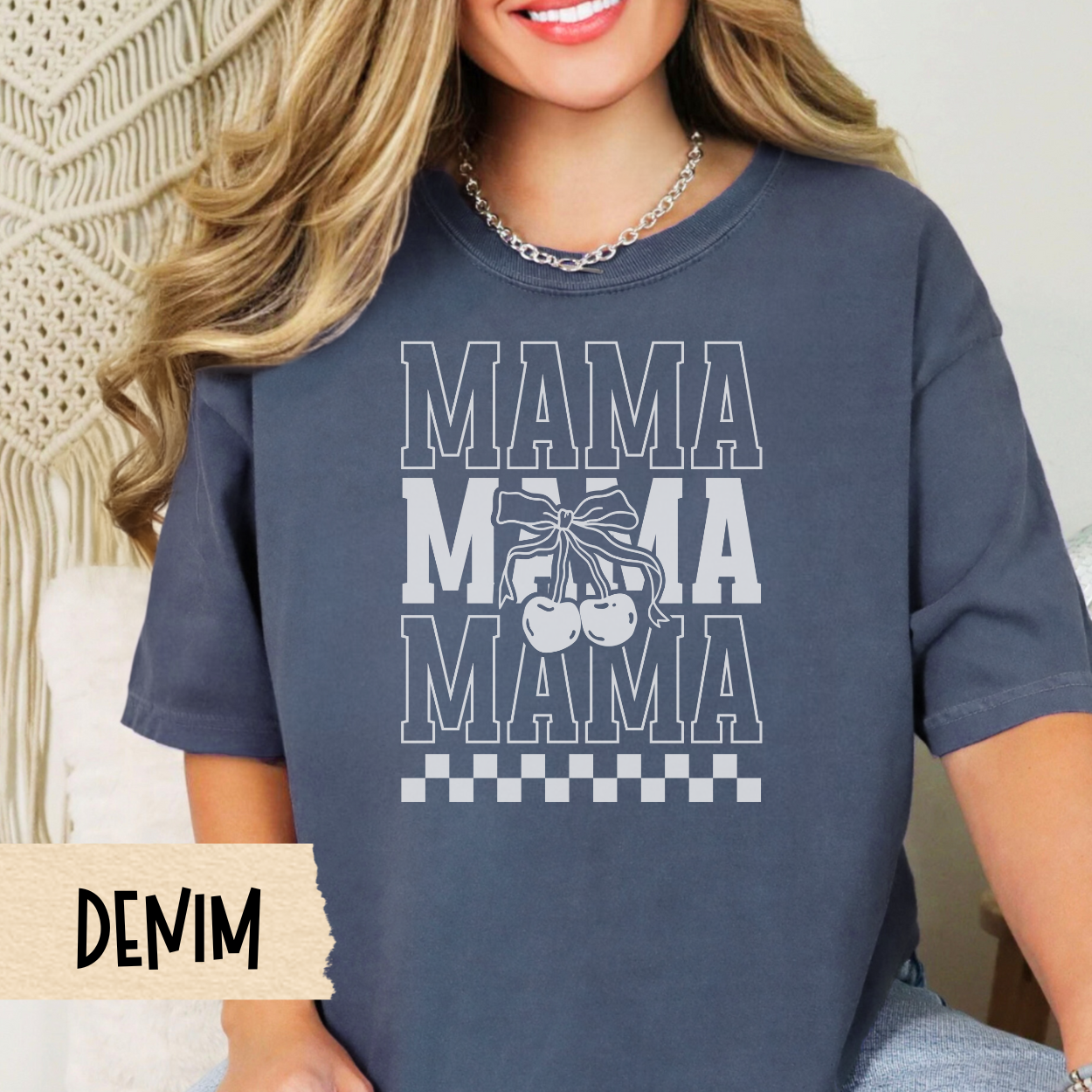Retro Mama shirt, trendy mom shirt, checkerboard aesthetic, cherry print tee, Comfort Colors, 70s mom shirt, Mother's Day gift, mom life