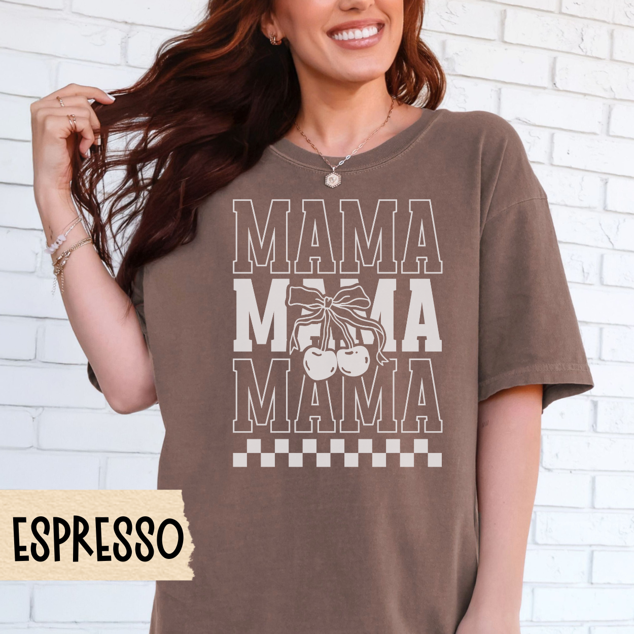 Retro Mama shirt, trendy mom shirt, checkerboard aesthetic, cherry print tee, Comfort Colors, 70s mom shirt, Mother's Day gift, mom life
