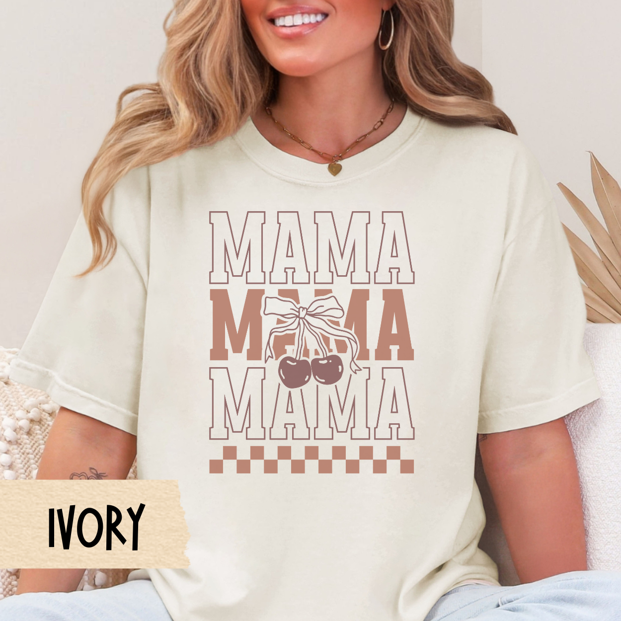 Retro Mama shirt, trendy mom shirt, checkerboard aesthetic, cherry print tee, Comfort Colors, 70s mom shirt, Mother's Day gift, mom life