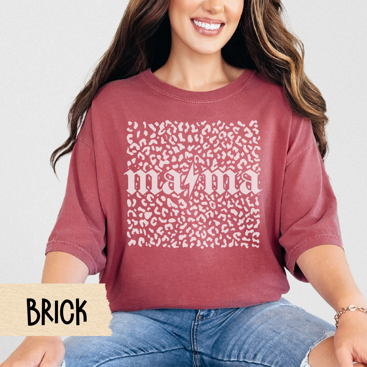 Mama lightning bolt shirt, leopard print mom tee, retro mom aesthetic, trendy mom shirt, Comfort Colors, Mother's Day gift, cool mom style