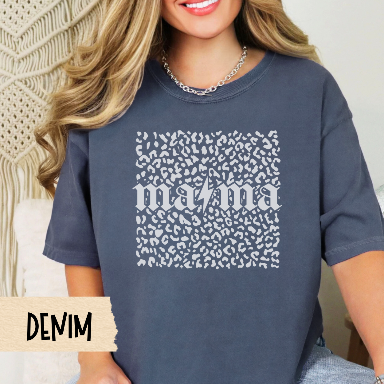 Mama lightning bolt shirt, leopard print mom tee, retro mom aesthetic, trendy mom shirt, Comfort Colors, Mother's Day gift, cool mom style