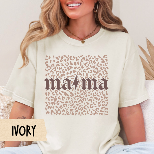 Mama lightning bolt shirt, leopard print mom tee, retro mom aesthetic, trendy mom shirt, Comfort Colors, Mother's Day gift, cool mom style