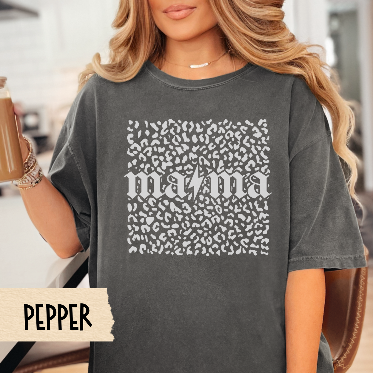 Mama lightning bolt shirt, leopard print mom tee, retro mom aesthetic, trendy mom shirt, Comfort Colors, Mother's Day gift, cool mom style