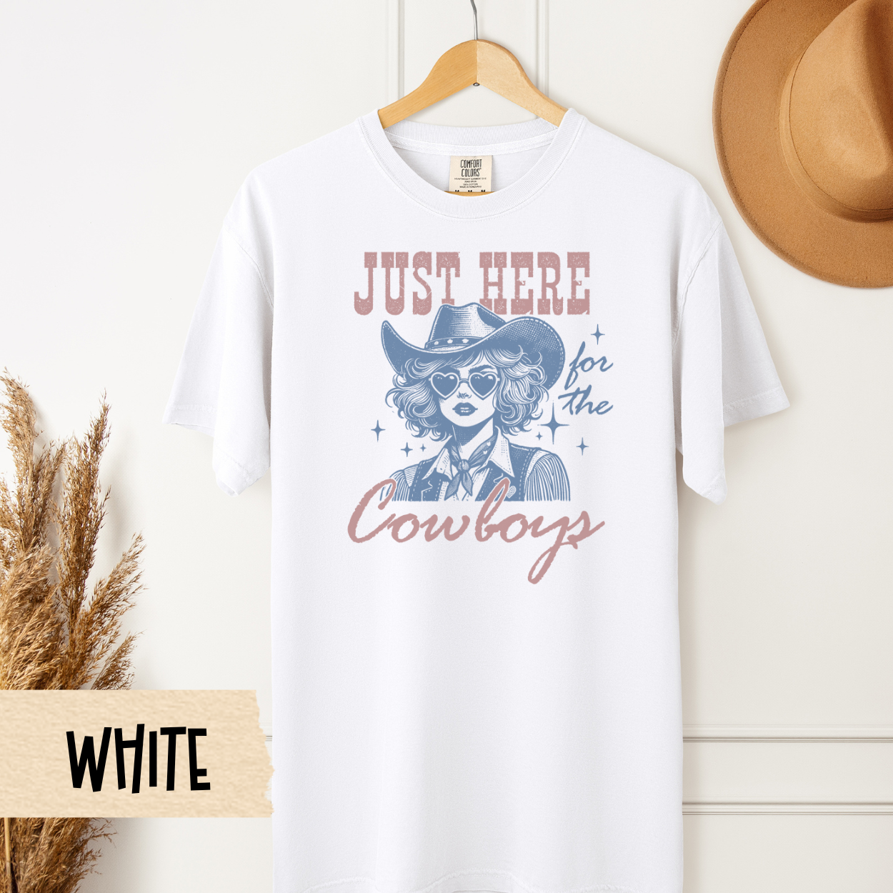 Just Here for the Cowboys Shirt, Western Graphic Tee, Rodeo Shirt, Cowgirl Aesthetic, Country Concert Tee, Southern Style, Comfort Colors