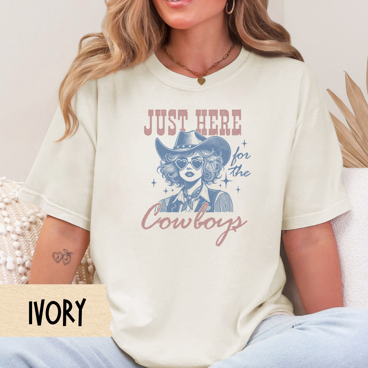 Just Here for the Cowboys Shirt, Western Graphic Tee, Rodeo Shirt, Cowgirl Aesthetic, Country Concert Tee, Southern Style, Comfort Colors