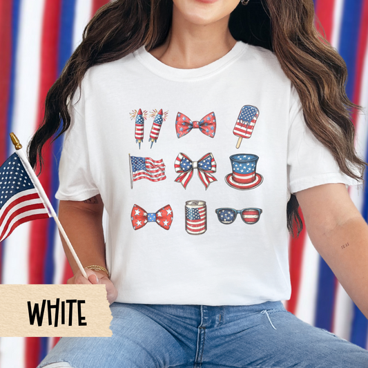 Coquette Fourth of July Shirt, Comfort Colors Tee, Vintage Patriotic Aesthetic, USA Bow Shirt, Retro 4th of July, Independence Day Outfit
