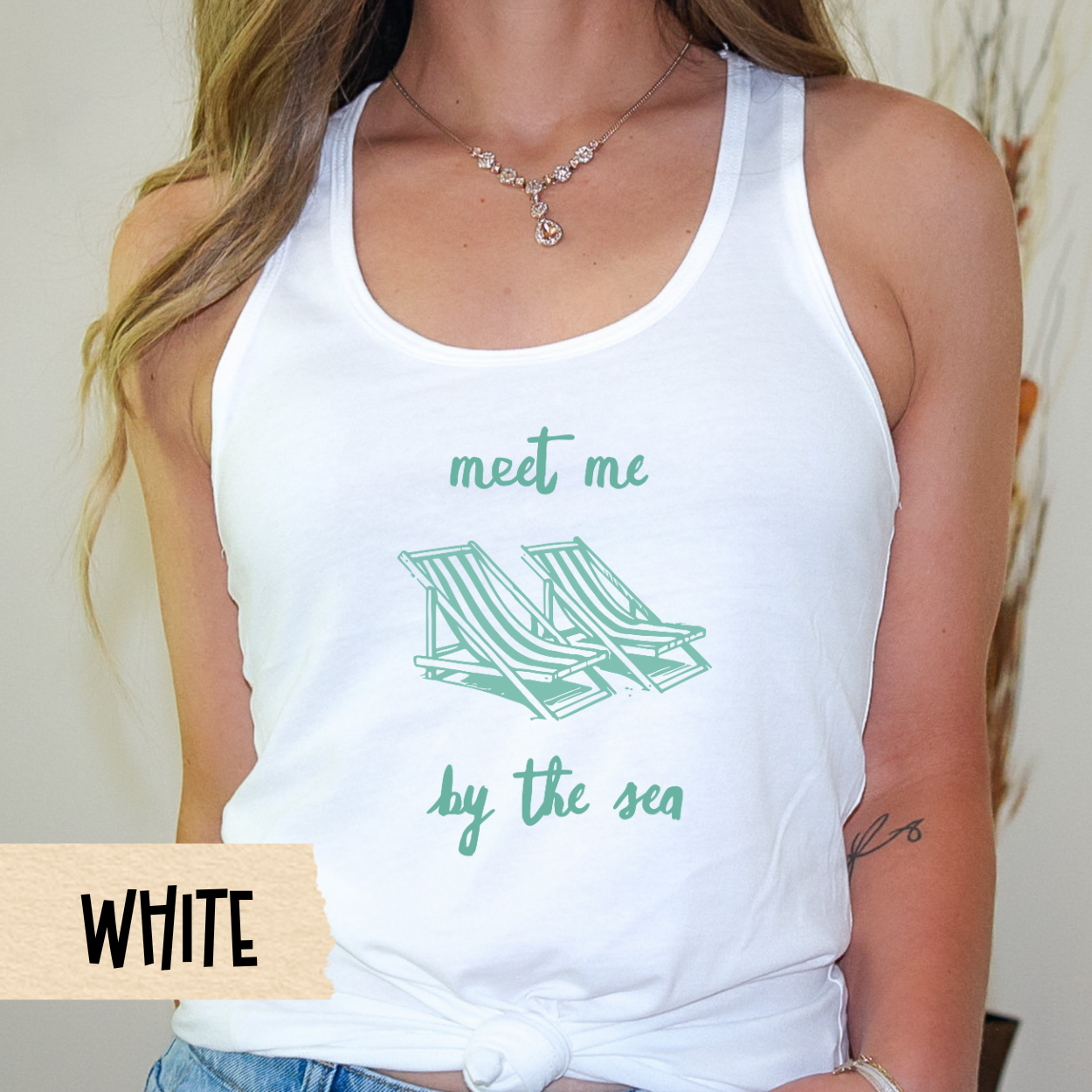 Meet Me by the Sea Tank, Beach Vacation Shirt, Coastal Racerback, Summer Tank, Ocean Lover Shirt, Relaxed Beachwear, Cute Travel Tank