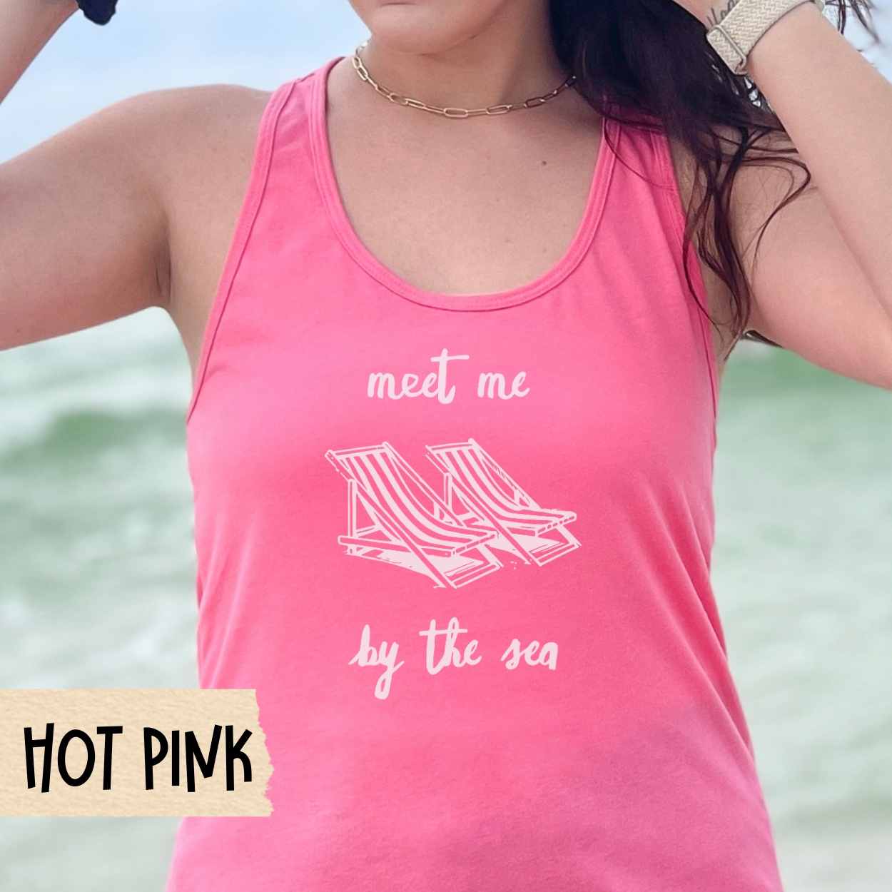 Meet Me by the Sea Tank, Beach Vacation Shirt, Coastal Racerback, Summer Tank, Ocean Lover Shirt, Relaxed Beachwear, Cute Travel Tank