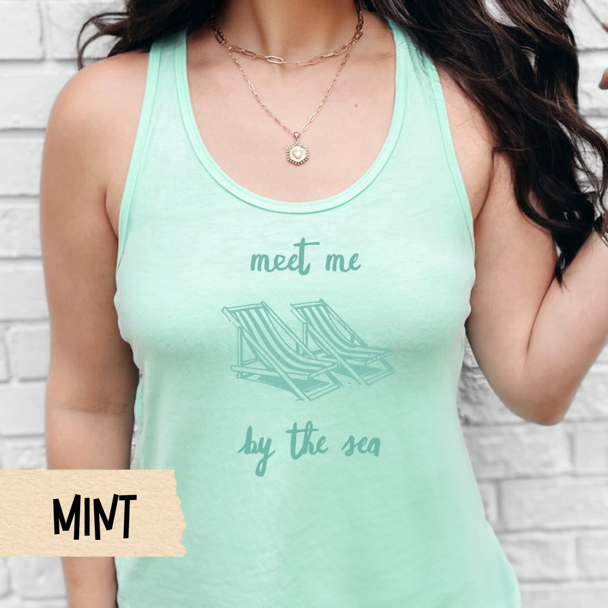 Meet Me by the Sea Tank, Beach Vacation Shirt, Coastal Racerback, Summer Tank, Ocean Lover Shirt, Relaxed Beachwear, Cute Travel Tank