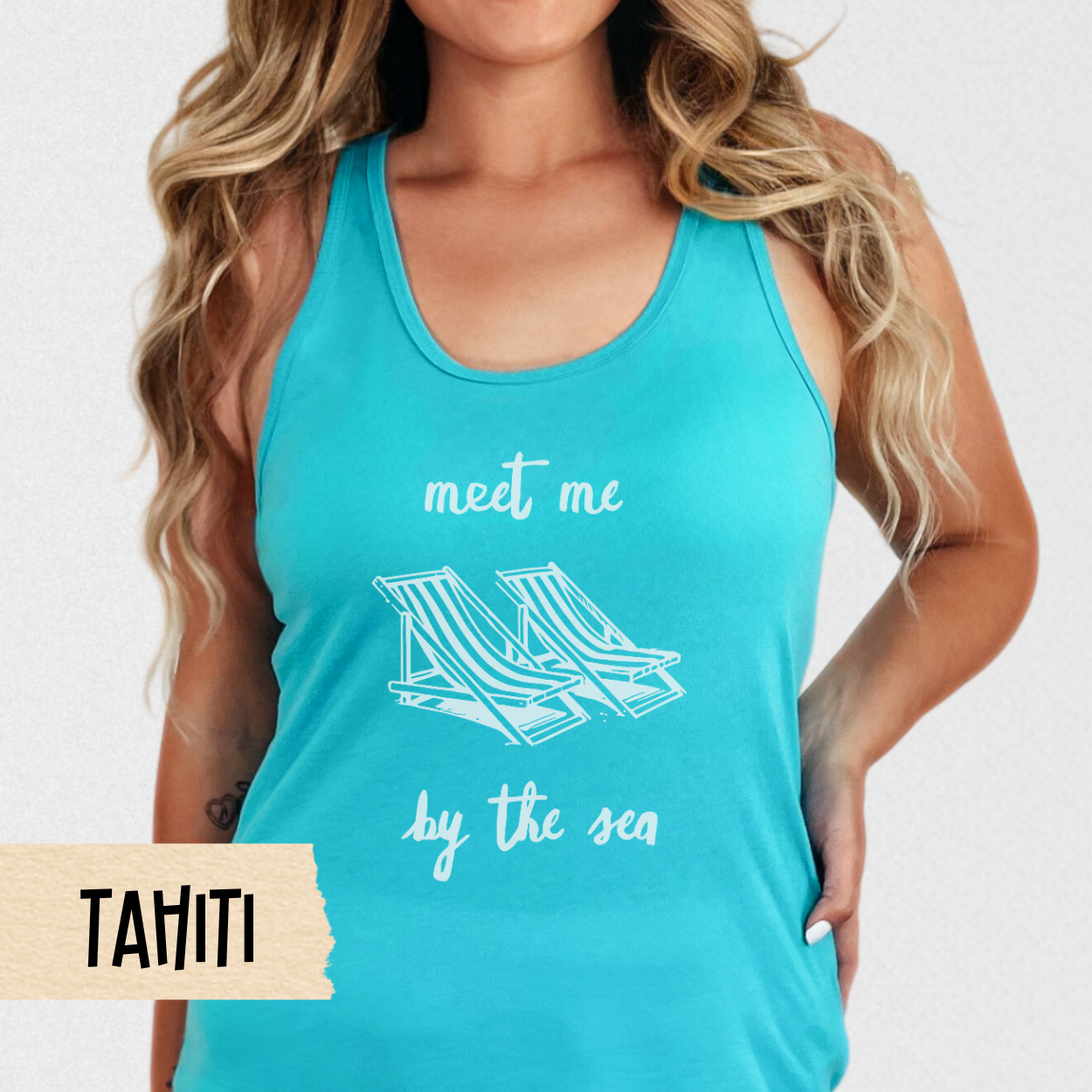 Meet Me by the Sea Tank, Beach Vacation Shirt, Coastal Racerback, Summer Tank, Ocean Lover Shirt, Relaxed Beachwear, Cute Travel Tank