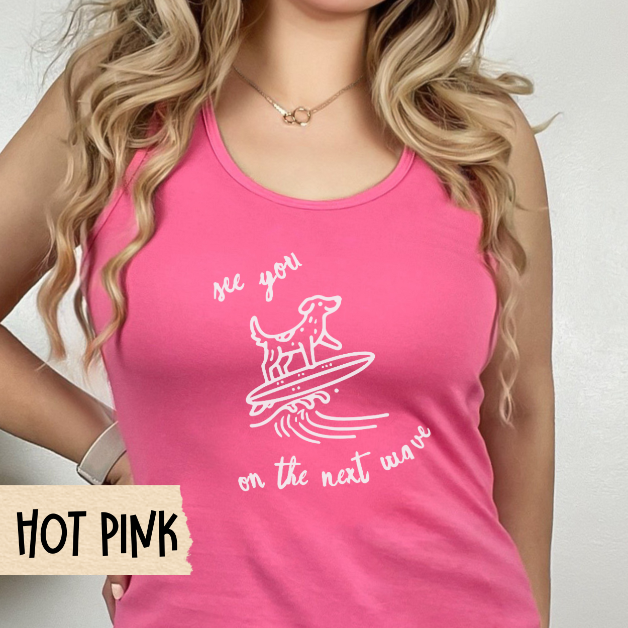 See You on the Next Wave Tank, Surfing Dog Shirt, Beach Tank Top, Vacation Outfit, Summer Racerback, Coastal Shirt, Cute Surf Tank
