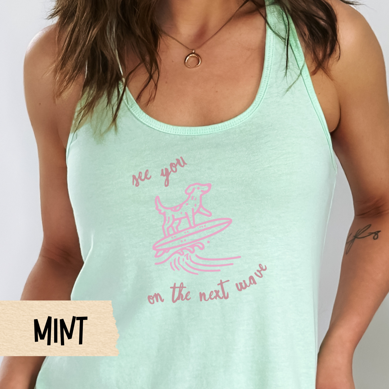 See You on the Next Wave Tank, Surfing Dog Shirt, Beach Tank Top, Vacation Outfit, Summer Racerback, Coastal Shirt, Cute Surf Tank