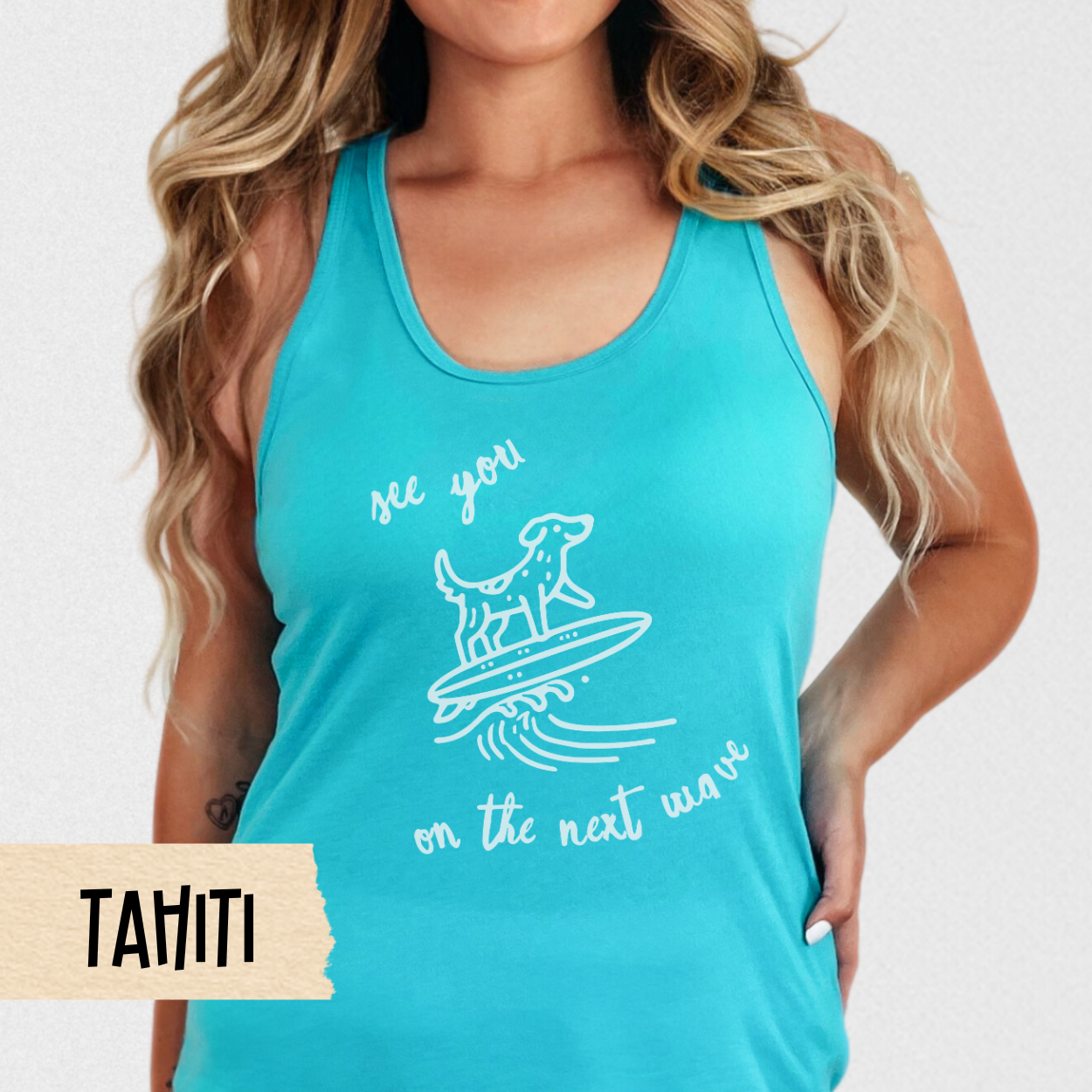 See You on the Next Wave Tank, Surfing Dog Shirt, Beach Tank Top, Vacation Outfit, Summer Racerback, Coastal Shirt, Cute Surf Tank
