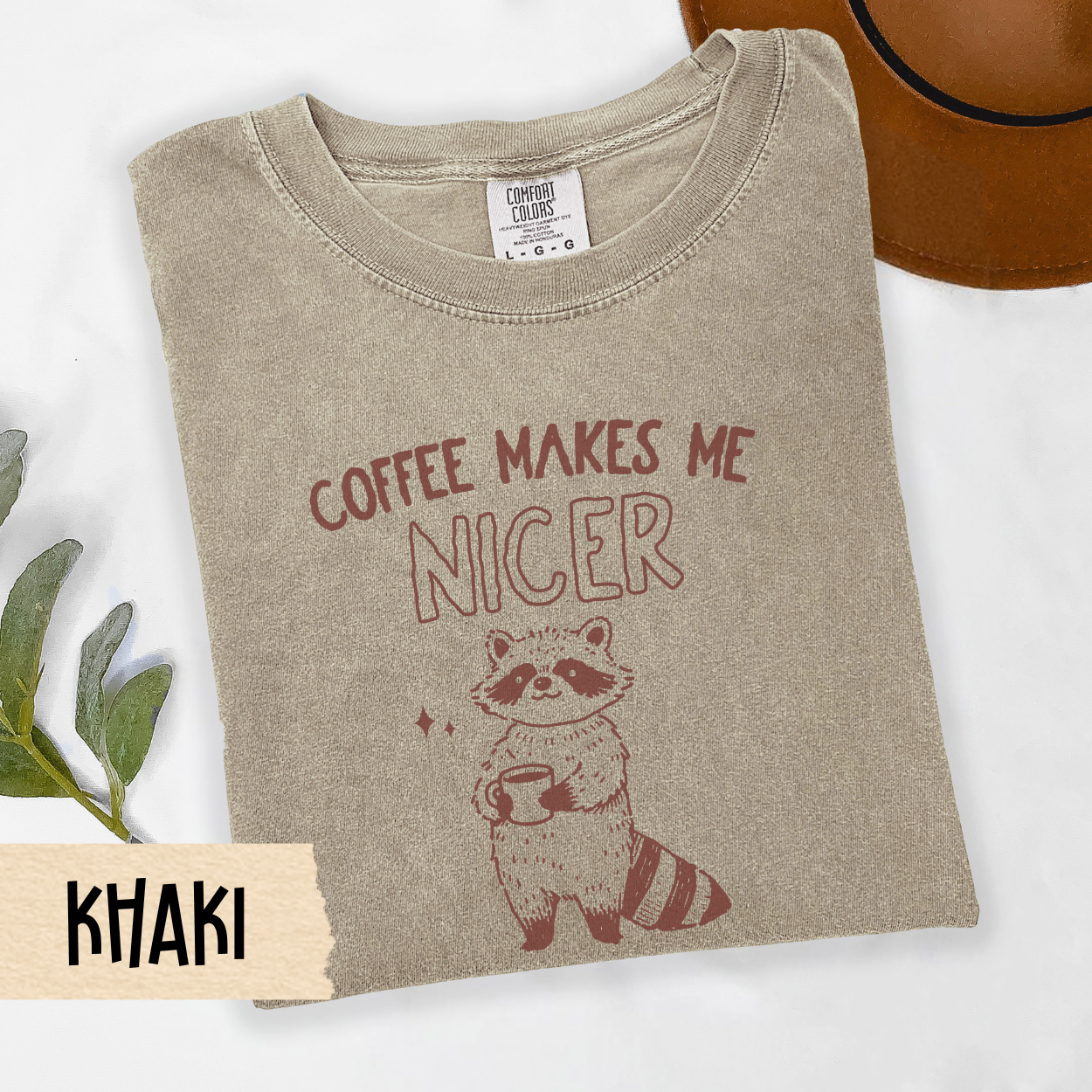 coffee makes me nicer tee, raccoon coffee shirt, funny caffeine lover top, cozy coffee animal tee, introvert coffee shirt, Comfort Colors