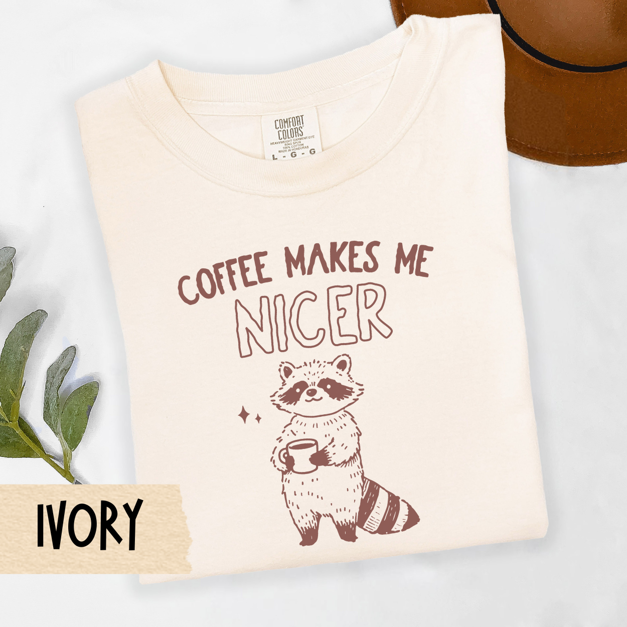 coffee makes me nicer tee, raccoon coffee shirt, funny caffeine lover top, cozy coffee animal tee, introvert coffee shirt, Comfort Colors