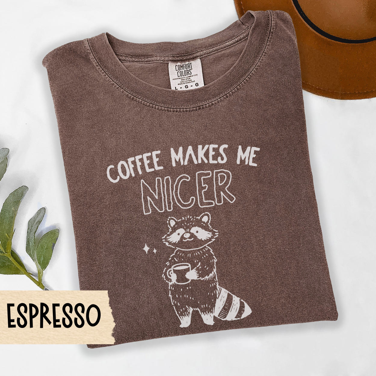 coffee makes me nicer tee, raccoon coffee shirt, funny caffeine lover top, cozy coffee animal tee, introvert coffee shirt, Comfort Colors