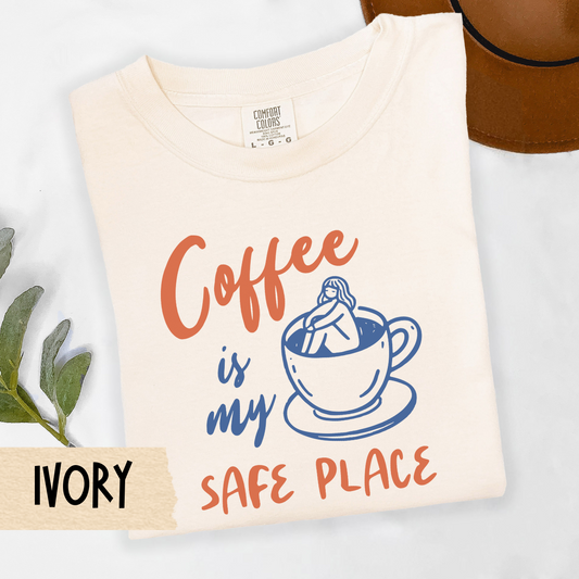 coffee is my safe place tee, cozy coffee lover shirt, caffeine comfort tee, introvert coffee top, mental health coffee tee, Comfort Colors