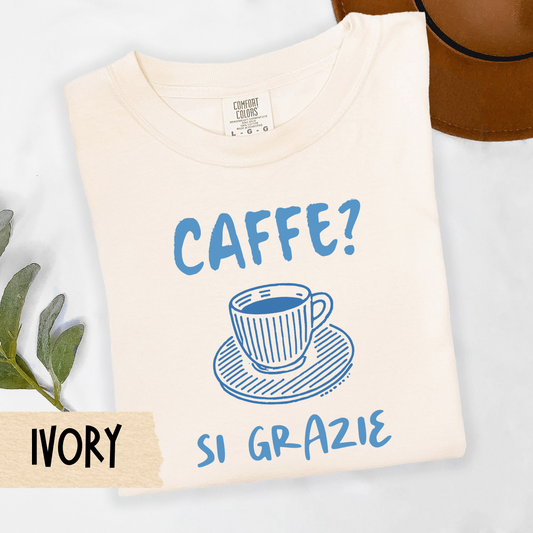 italian coffee shirt, caffe si grazie tee, espresso lover shirt, minimalist coffee tee, cozy coffee top, Comfort Colors shirt