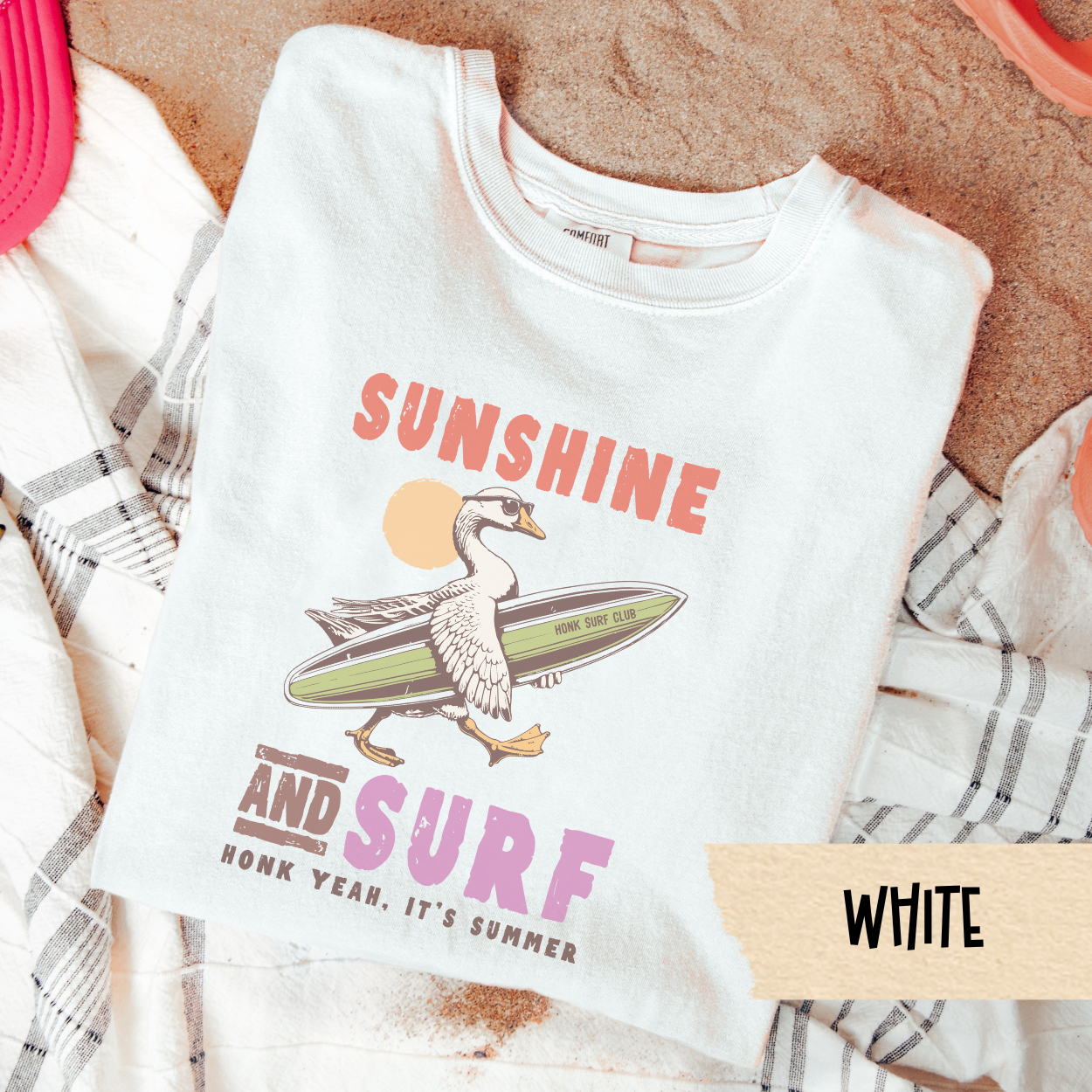 Sunshine and Surf Goose Shirt, Honk Yeah Its Summer Tee, Funny Surfing Goose TShirt, Beach Vacation Graphic Tee, Animal Humor Shirt