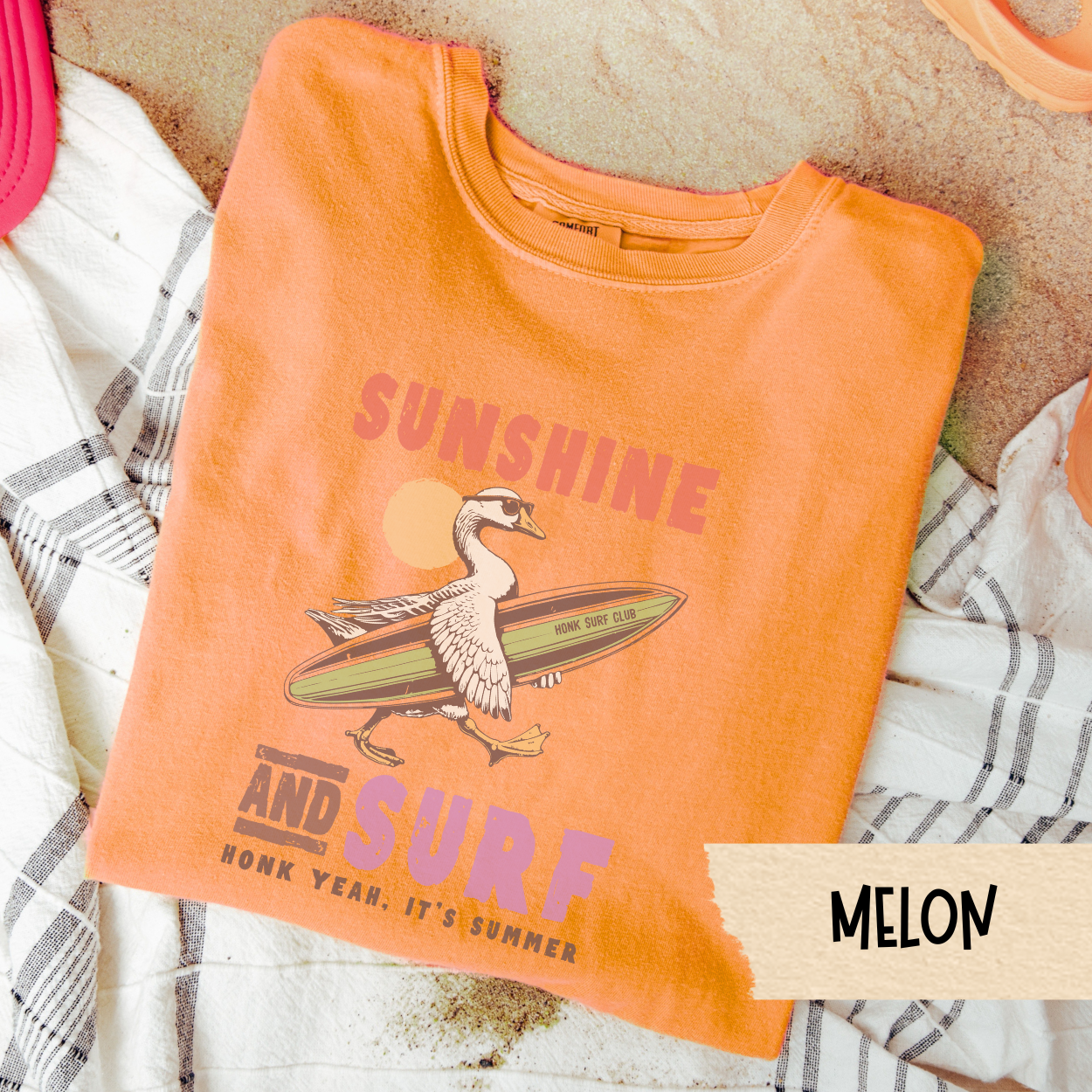 Sunshine and Surf Goose Shirt, Honk Yeah Its Summer Tee, Funny Surfing Goose TShirt, Beach Vacation Graphic Tee, Animal Humor Shirt