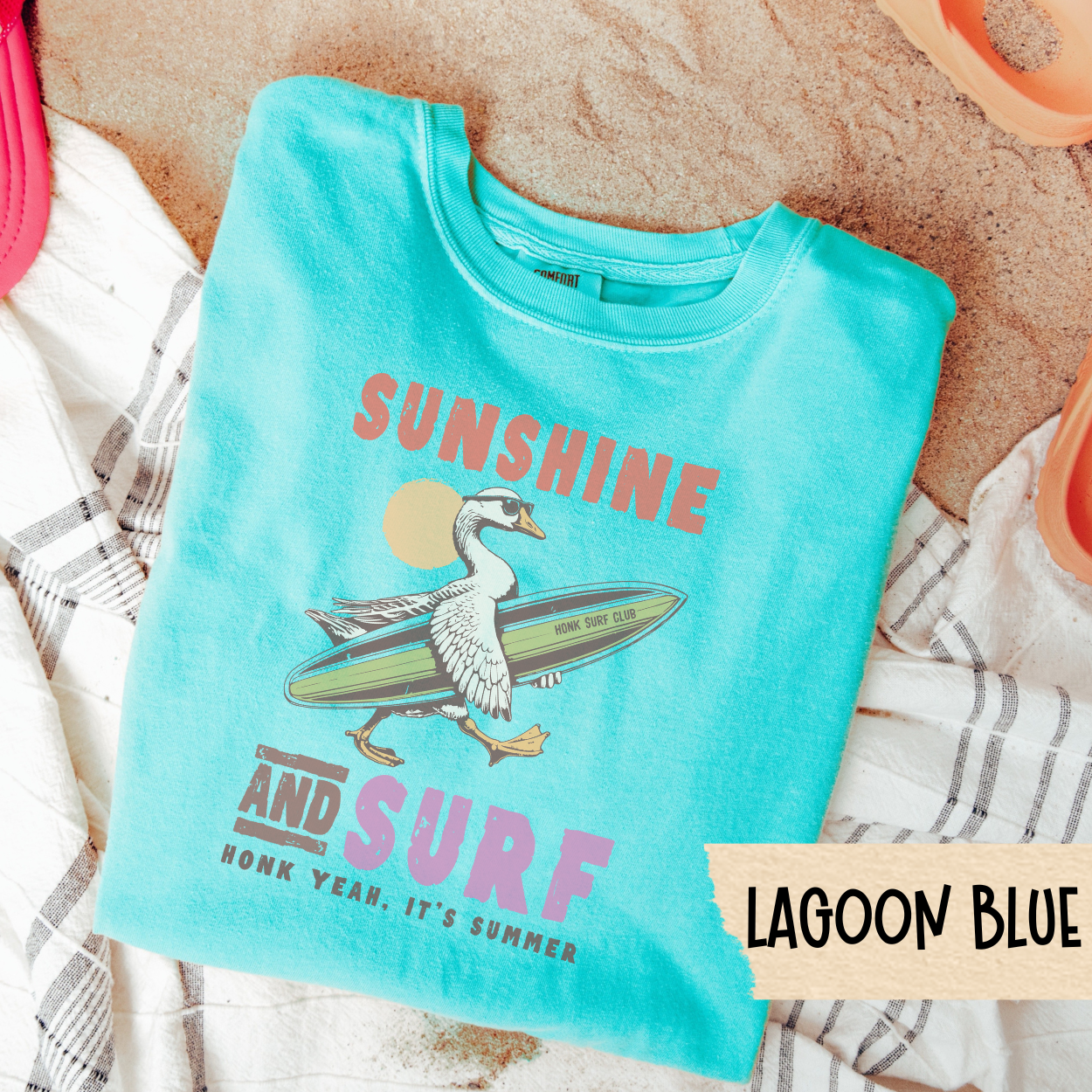 Sunshine and Surf Goose Shirt, Honk Yeah Its Summer Tee, Funny Surfing Goose TShirt, Beach Vacation Graphic Tee, Animal Humor Shirt