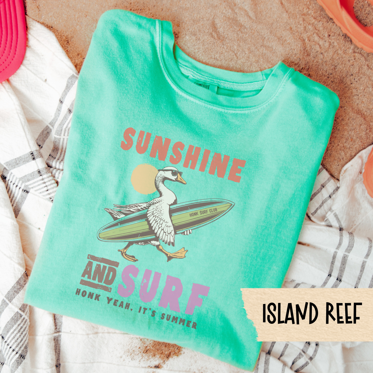 Sunshine and Surf Goose Shirt, Honk Yeah Its Summer Tee, Funny Surfing Goose TShirt, Beach Vacation Graphic Tee, Animal Humor Shirt