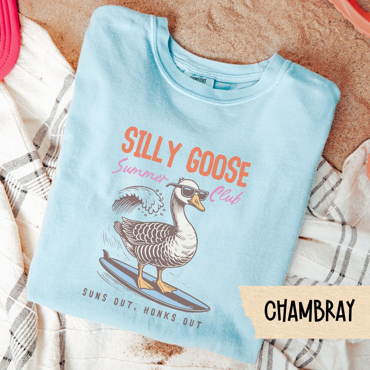 Funny Summer Goose Shirt, Silly Goose Club Tee, Suns Out Honks Out Graphic Tee, Cute Beach Shirt, Surfing Animal T-Shirt Gift