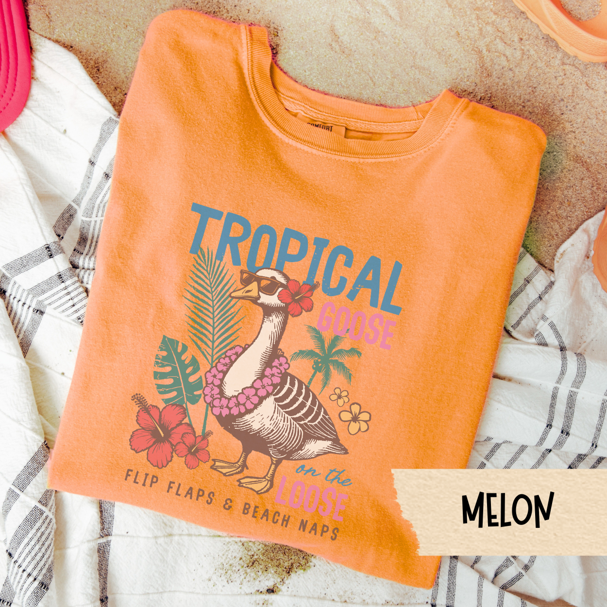 Tropical Goose Shirt Comfort Colors, Funny Beach Graphic Tee, Vacation Goose T-Shirt, Flip Flaps & Beach Naps Island Vibes Shirt