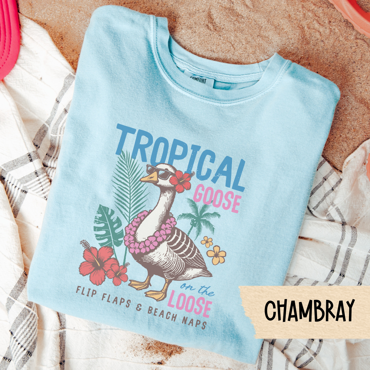 Tropical Goose Shirt Comfort Colors, Funny Beach Graphic Tee, Vacation Goose T-Shirt, Flip Flaps & Beach Naps Island Vibes Shirt