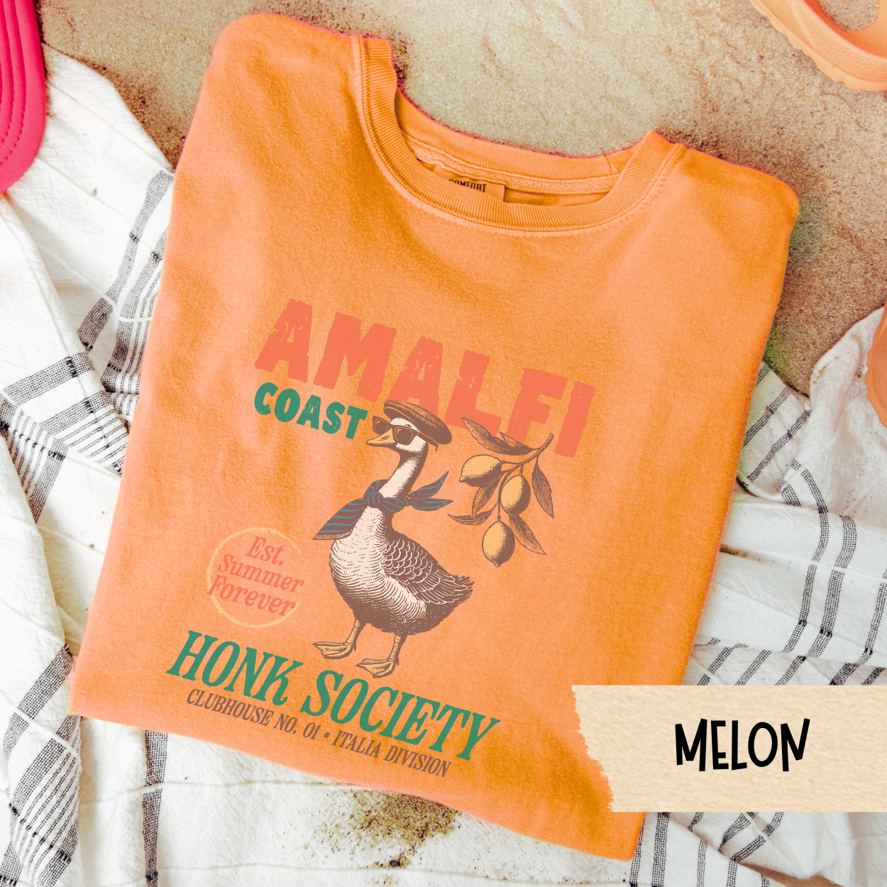 Amalfi Coast Goose Shirt, Honk Society Italia Tee, Funny Summer Travel T-Shirt, Lemon Italy Graphic Tee, Silly Vacation Goose Shirt
