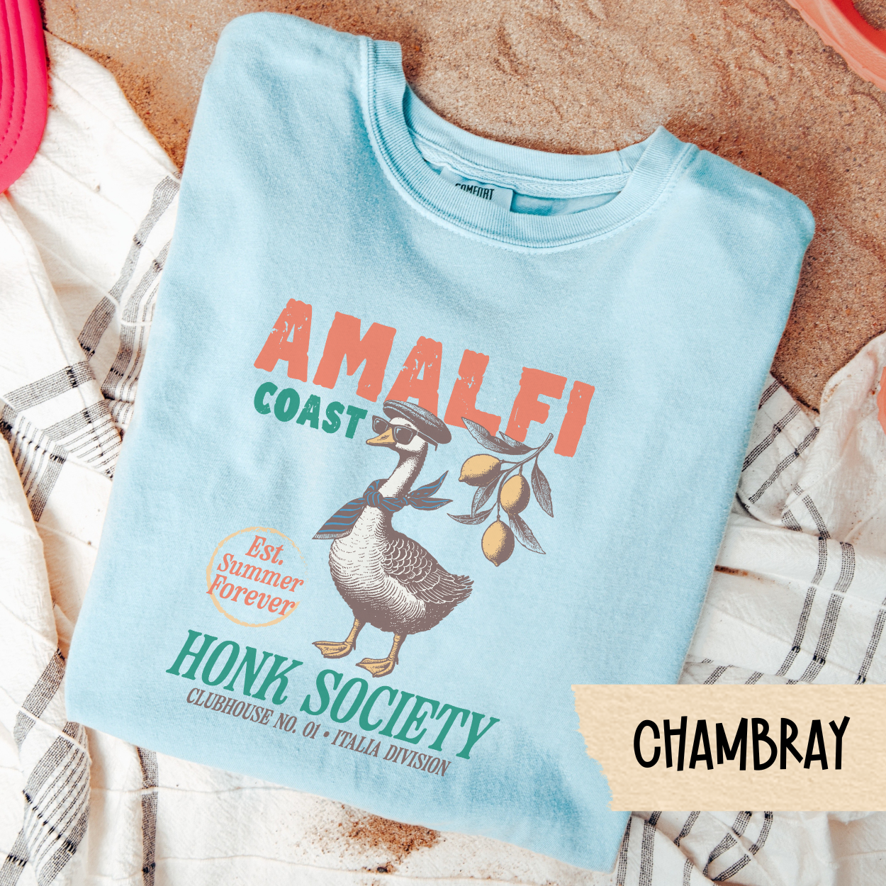 Amalfi Coast Goose Shirt, Honk Society Italia Tee, Funny Summer Travel T-Shirt, Lemon Italy Graphic Tee, Silly Vacation Goose Shirt
