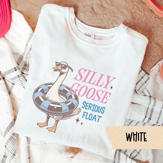Funny Pool Goose Shirt, Silly Goose Serious Float Tee, Summer Humor Graphic T-Shirt, Quirky Floatie Shirt, Chill Animal Vacation Top