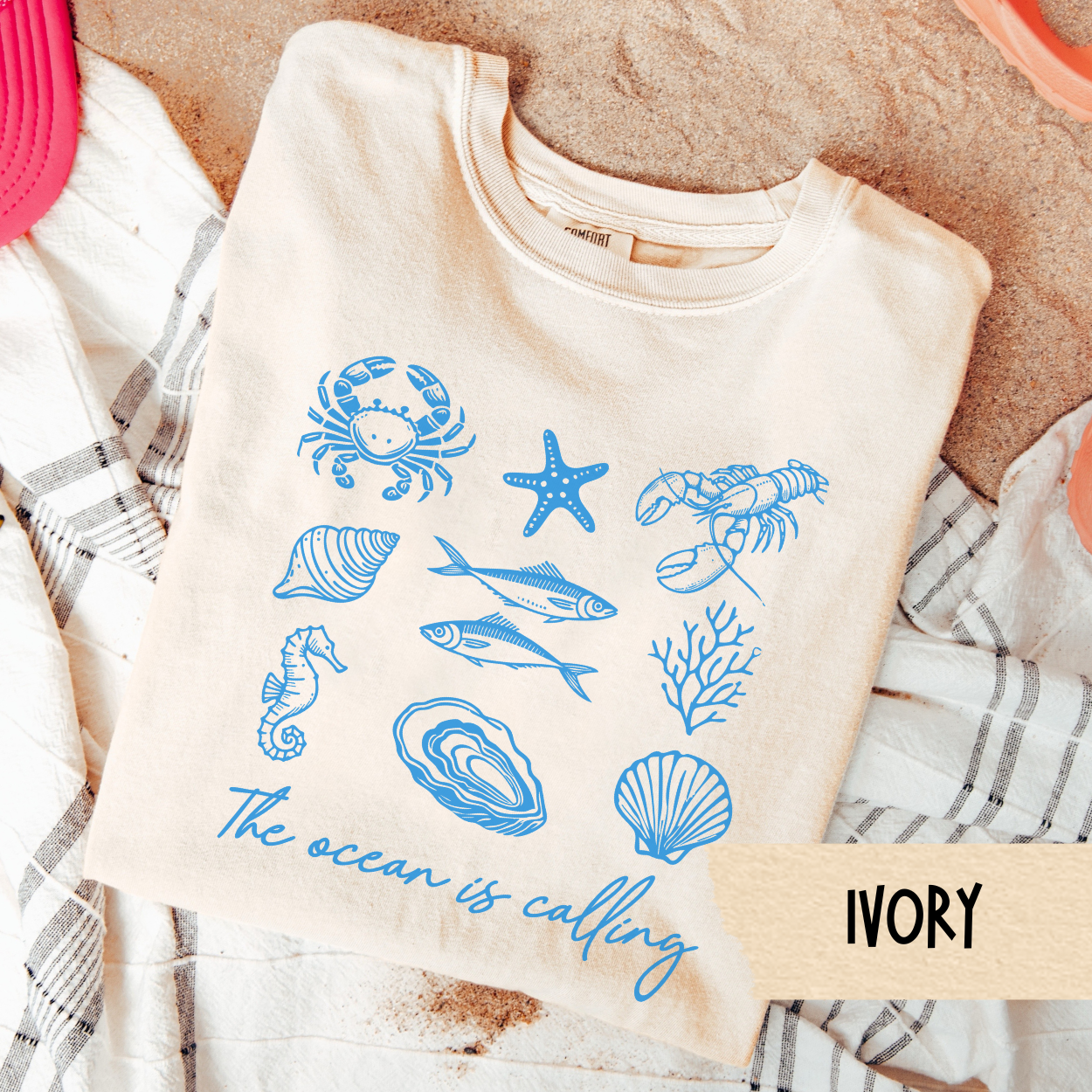 The Ocean Is Calling Shirt, Coastal Summer Tee, Beach Lover Graphic Shirt, Sea Life Comfort Colors Tee, Ocean Vacation, Marine Life Tee