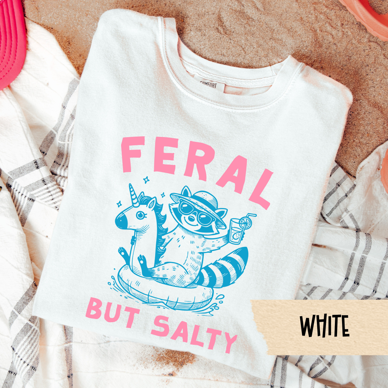 Feral But Salty Shirt, Funny Summer Shirt, Girls Trip Tee, Salty Beach Shirt, Raccoon Graphic Tee, Comfort Colors Tee, Pool Day Shirt