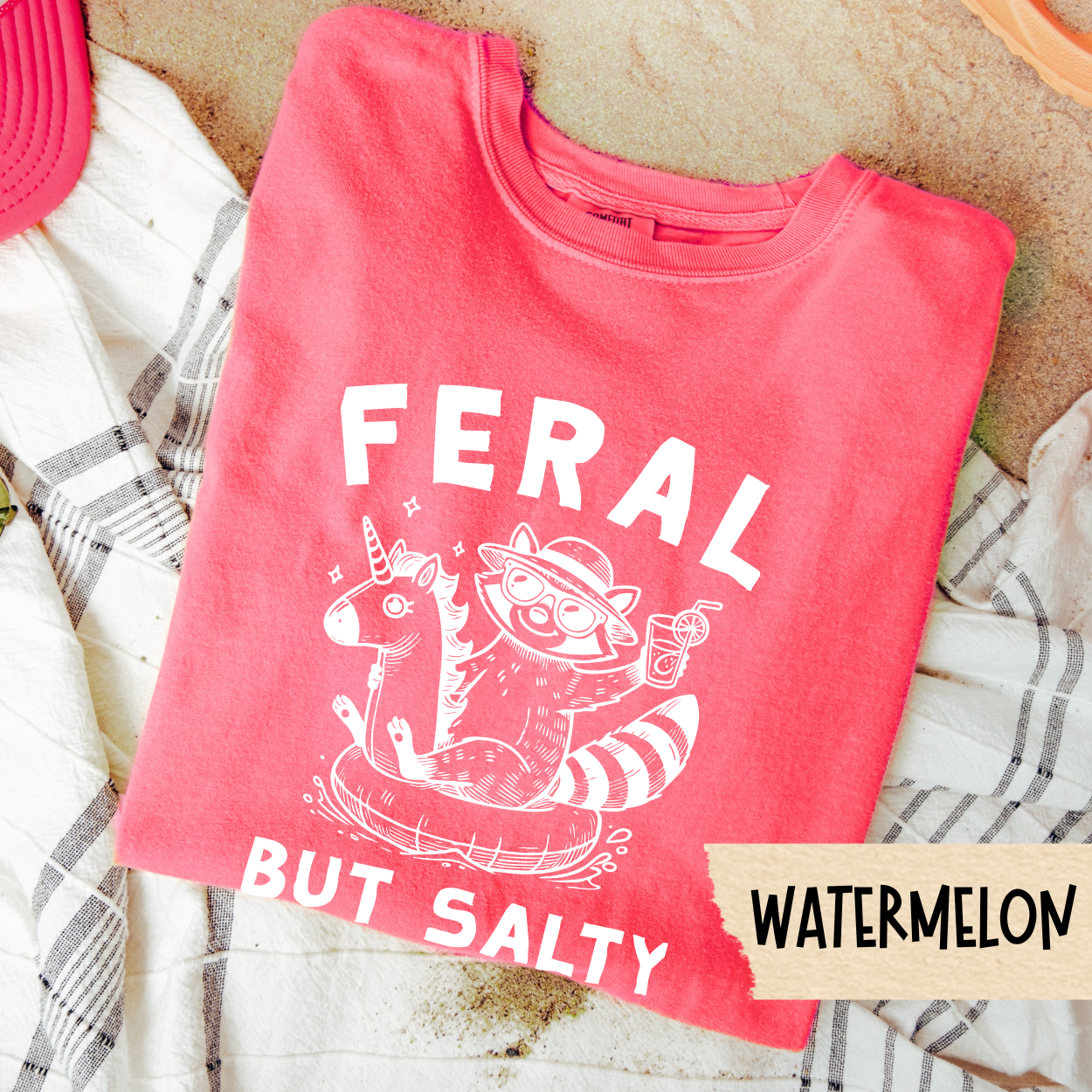 Feral But Salty Shirt, Funny Summer Shirt, Girls Trip Tee, Salty Beach Shirt, Raccoon Graphic Tee, Comfort Colors Tee, Pool Day Shirt