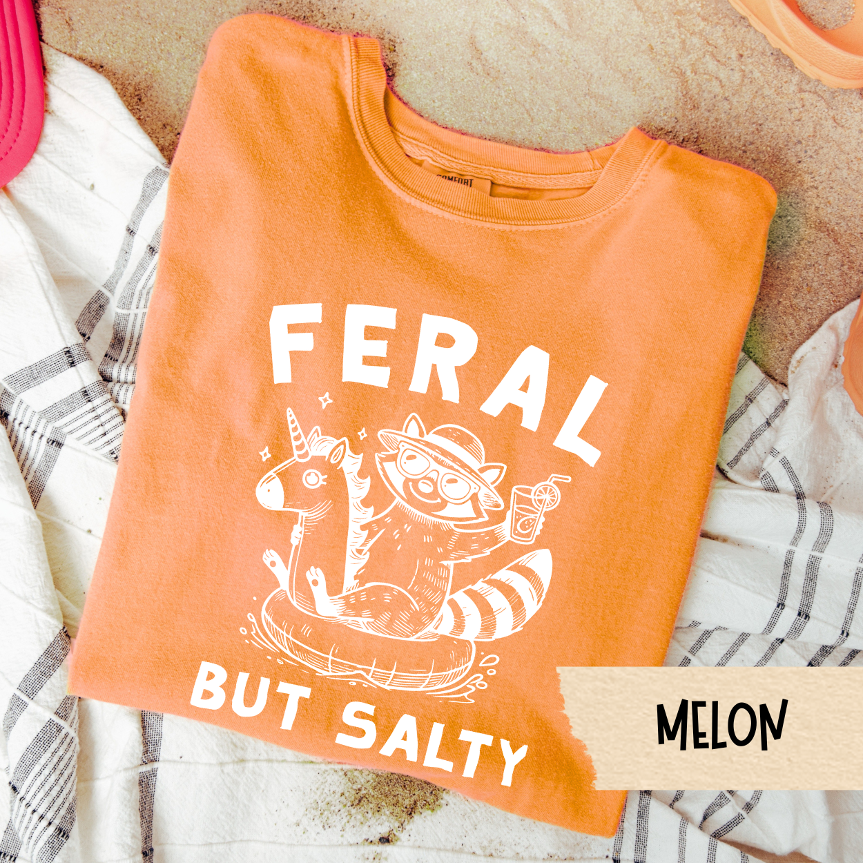 Feral But Salty Shirt, Funny Summer Shirt, Girls Trip Tee, Salty Beach Shirt, Raccoon Graphic Tee, Comfort Colors Tee, Pool Day Shirt