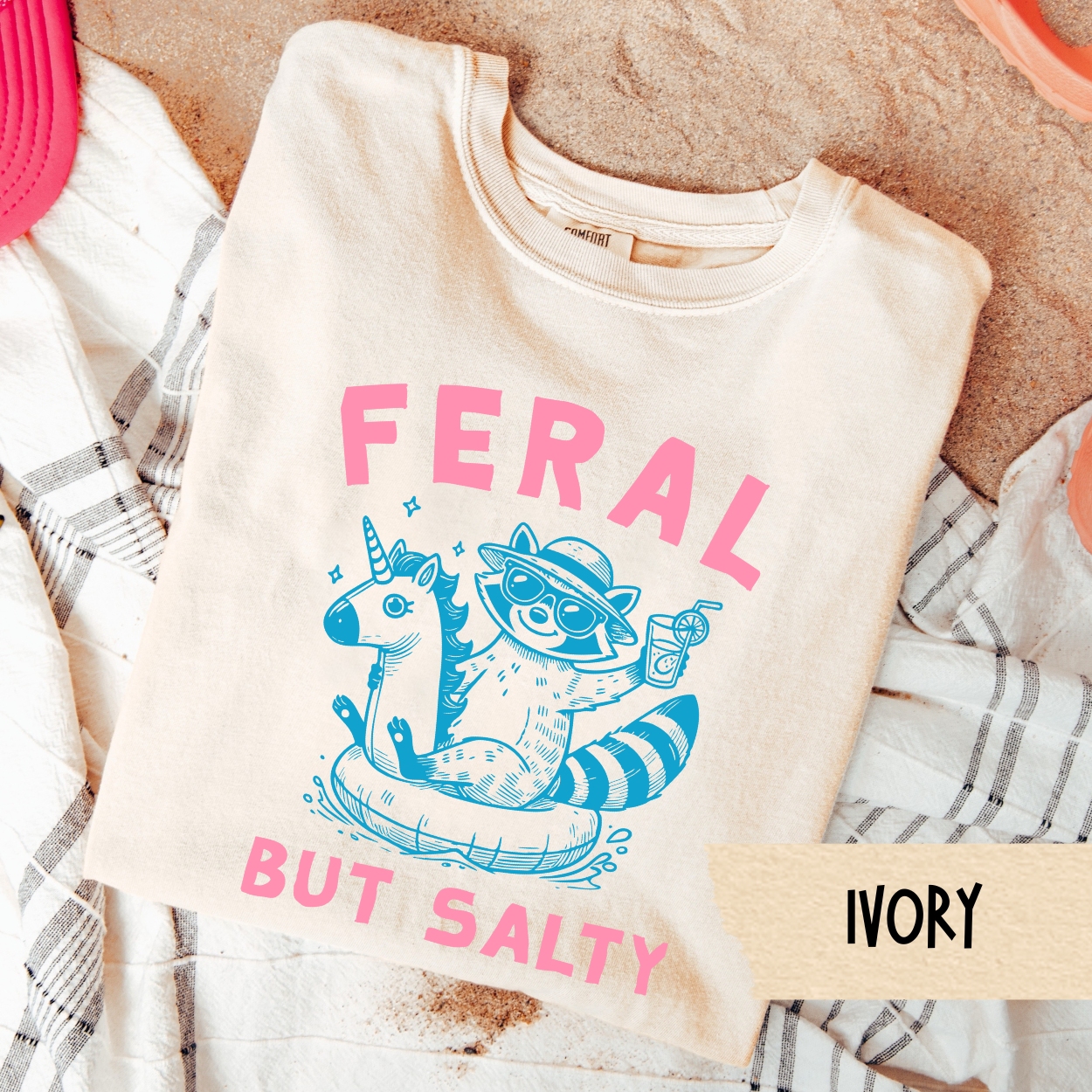 Feral But Salty Shirt, Funny Summer Shirt, Girls Trip Tee, Salty Beach Shirt, Raccoon Graphic Tee, Comfort Colors Tee, Pool Day Shirt