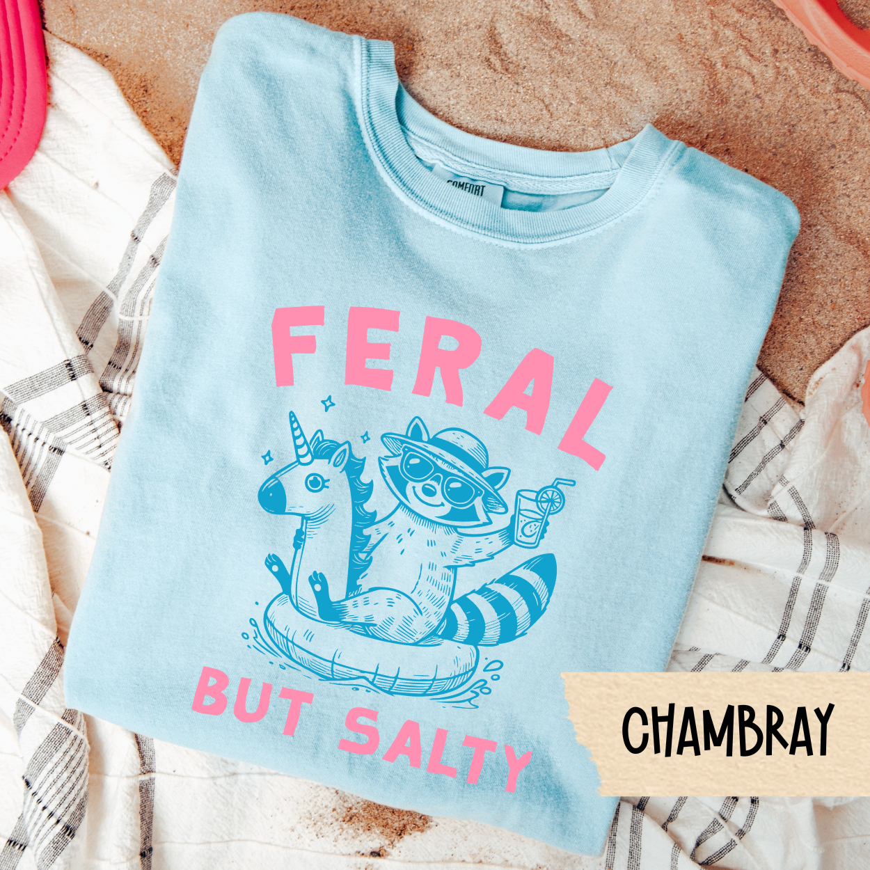 Feral But Salty Shirt, Funny Summer Shirt, Girls Trip Tee, Salty Beach Shirt, Raccoon Graphic Tee, Comfort Colors Tee, Pool Day Shirt