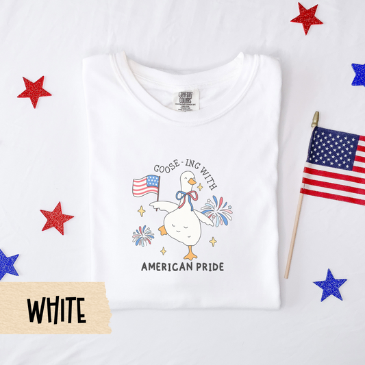 Patriotic goose shirt, funny 4th of July tee, American pride shirt, comfort colors shirt, USA goose graphic tee, red white blue outfit