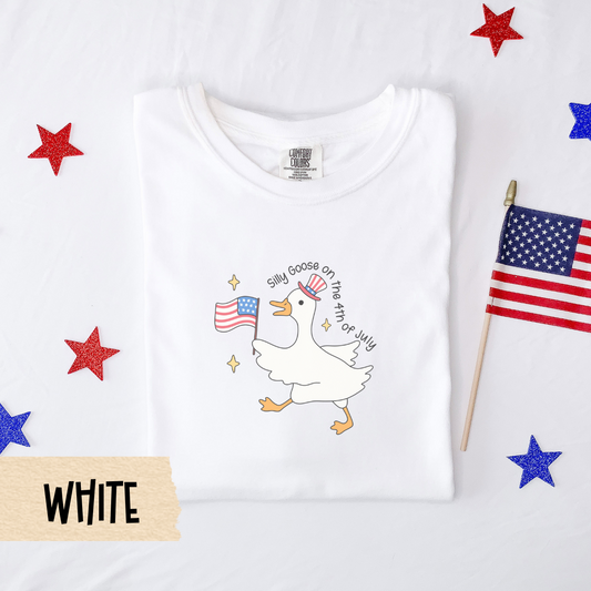 Silly goose 4th of July shirt, patriotic goose shirt, comfort colors tee, funny USA, July 4th outfit, American flag goose shirt